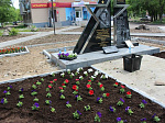 Цветы и декоративный кустарник украсили сквер возле памятника Герою России Олегу Пешкову